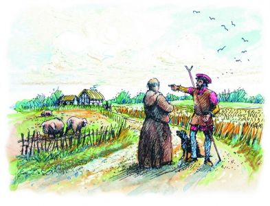 A Socman discusses the land with a Clergyman